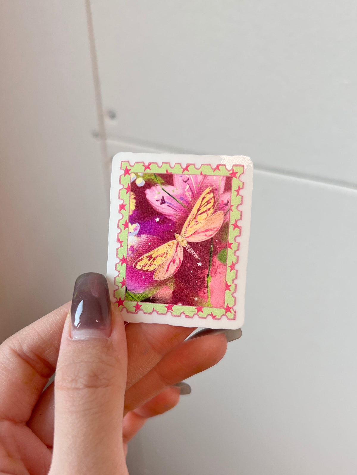 Transparent moth stamp sticker