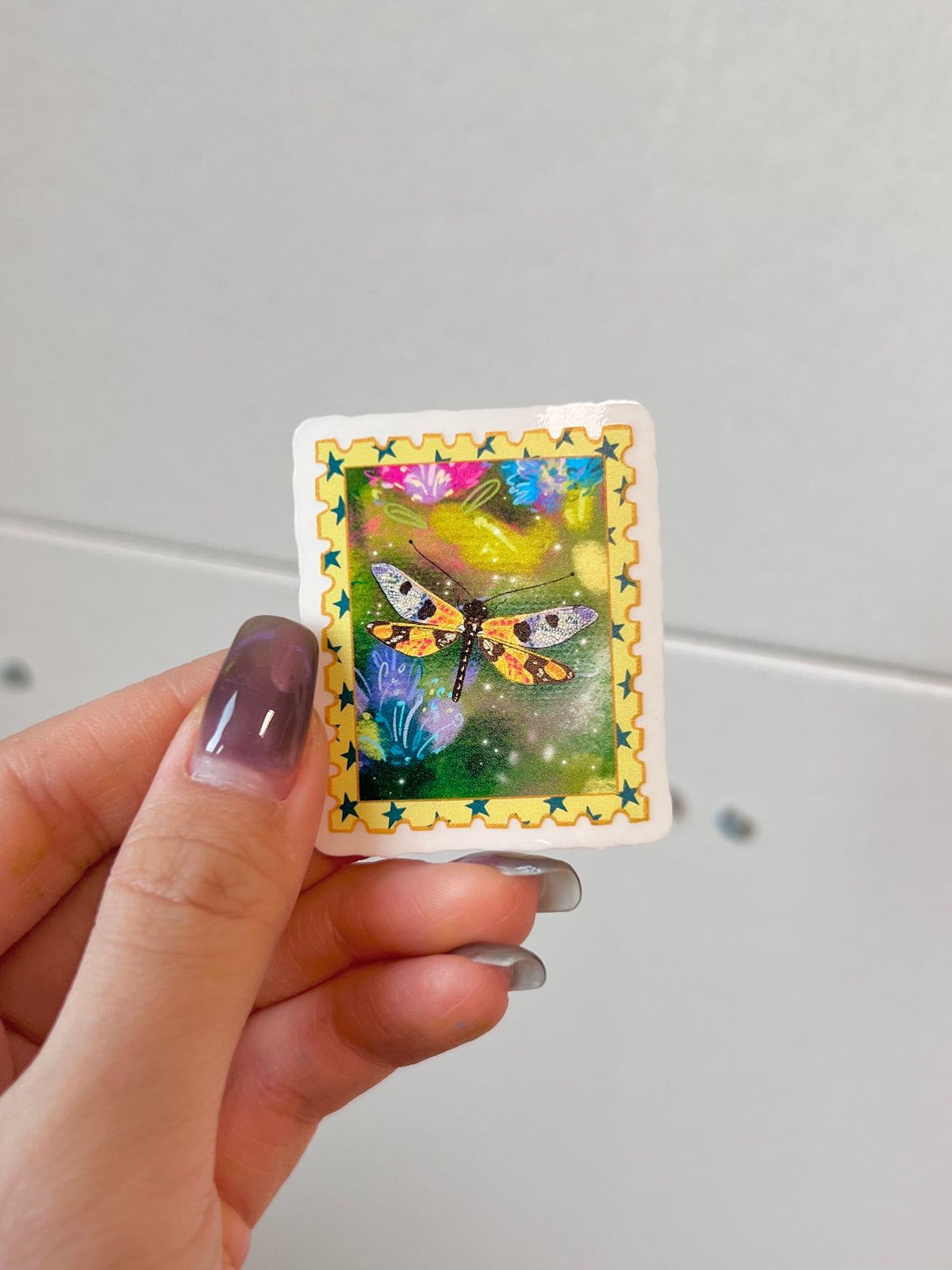 Transparent dragonfly stamp sticker